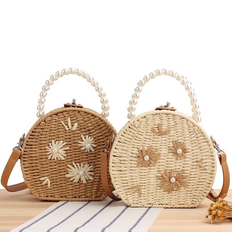 Wholesale Women Beach Flower Rattan Woven Bag Straw Tote Bag