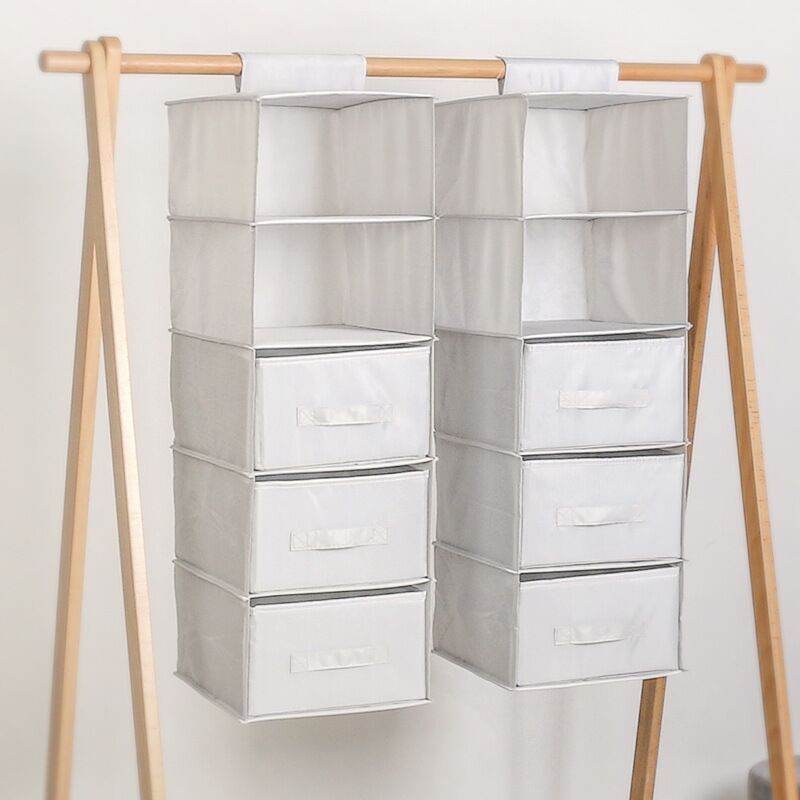 Wardrobe 5-shelf Hanging Closet Hanging Bag Clothes Storage Organizer