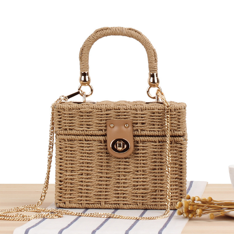 Wholesale Straw Bags European Style Silk Scarf Bucket Straw Shopper Beach Straw Bag French Market Basket Summer Basket