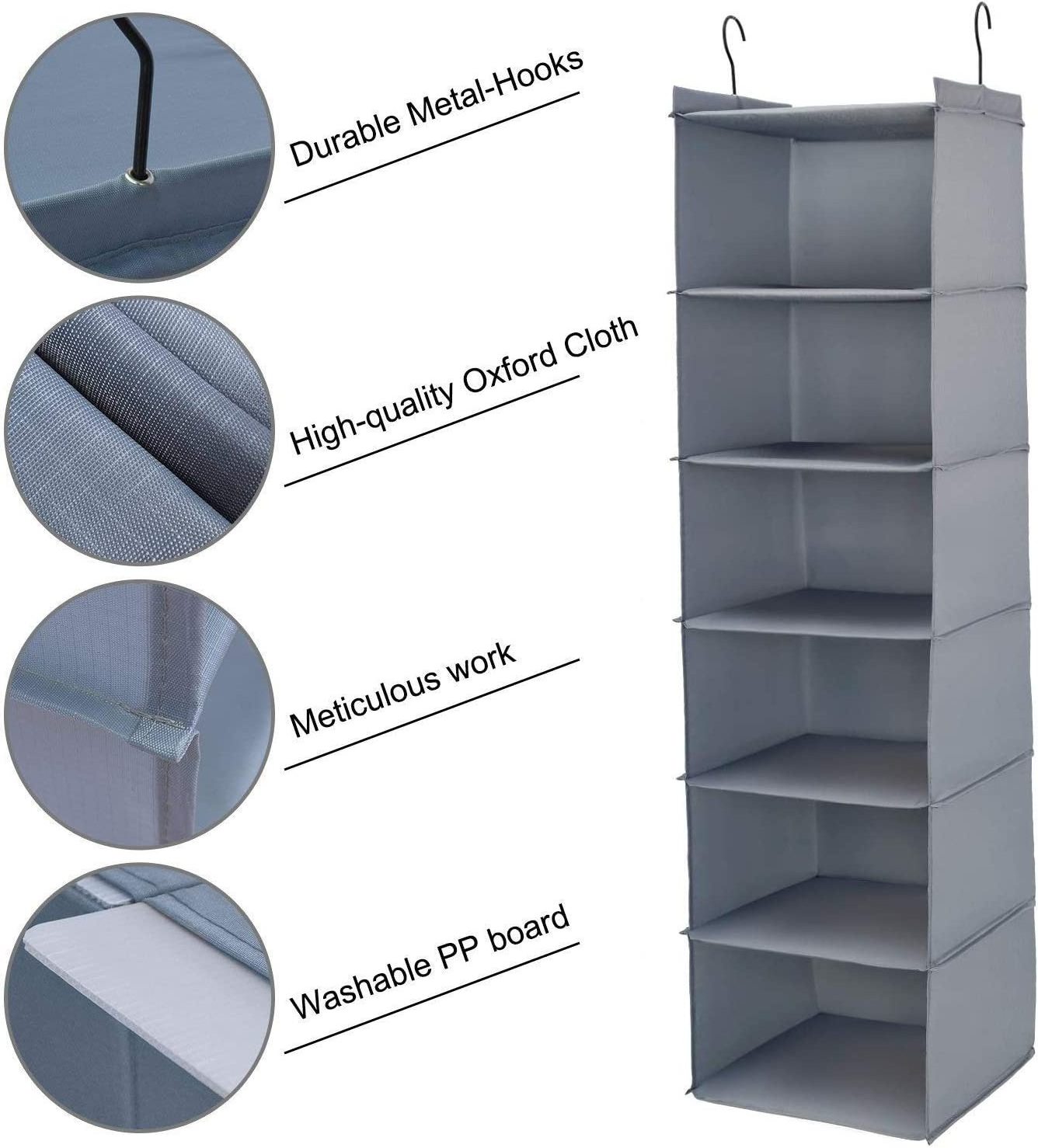 Hanging Closet Organizers and Storage, 6-Shelf Closet Hanging Storage Shelves Collapsible