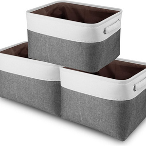 3 Pack Large Storage Basket Bin Set Storage Cube Box Foldable Canvas Fabric Collapsible Organizer with Handles for Home Office