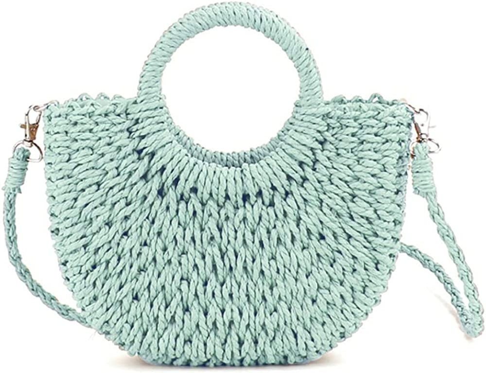 Mini Semi-circle Straw Bag Hand-woven Women Summer Retro Beach Tote Shoulder Bag Crossbody Travel Beach Bag