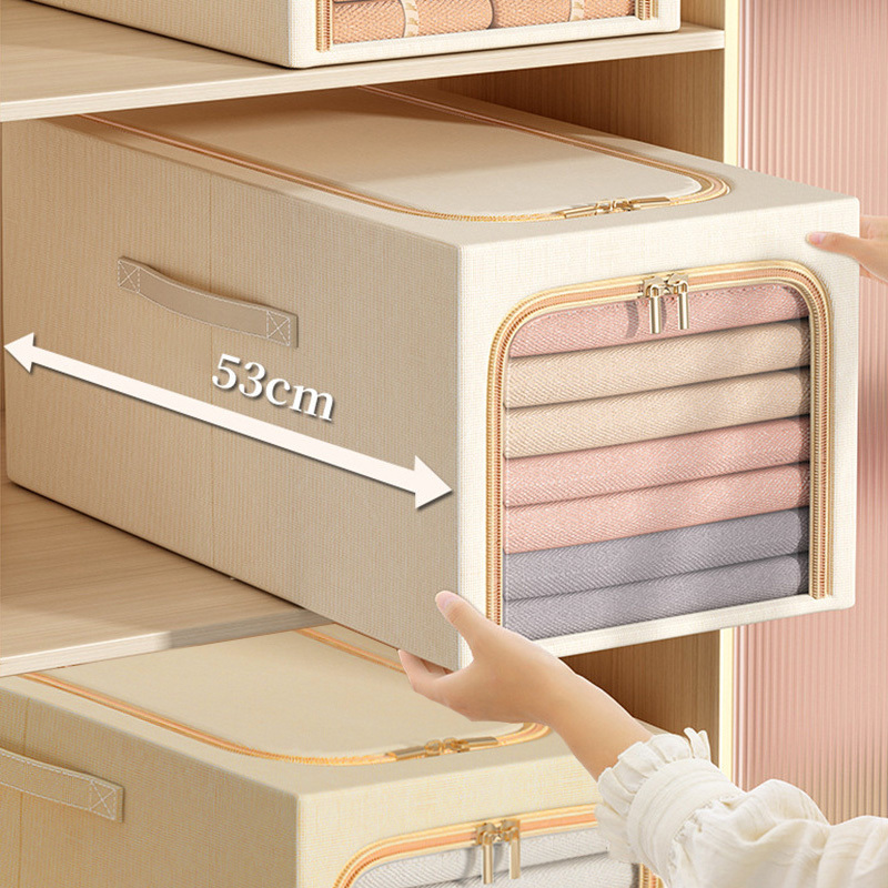 Custom Logo Deep Cabinet Clothes Large Collapsible Foldable Fabric Cotton Linen Cabinet Organizer Storage Boxes Bins