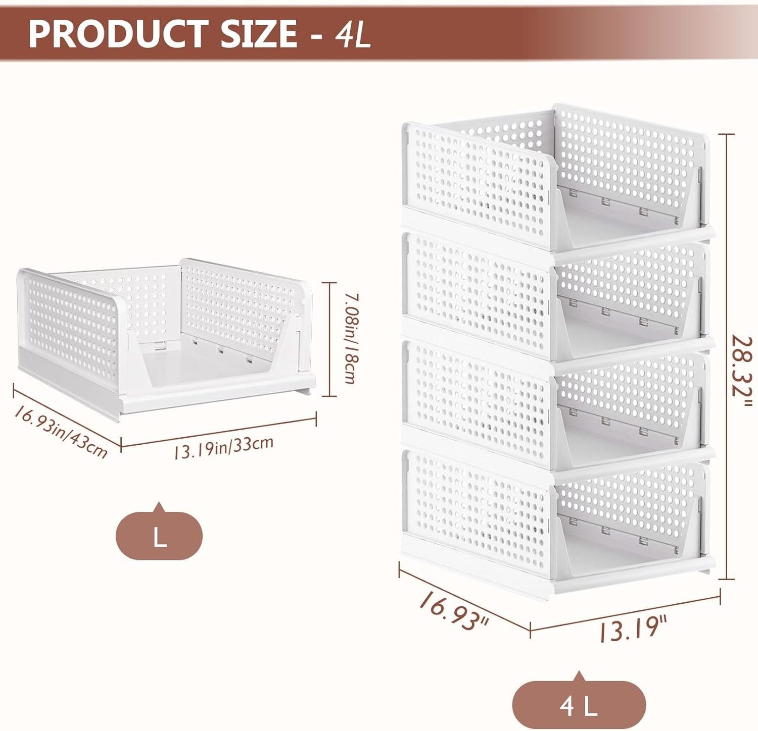 Custom Logo Foldable Drawer Organizers Stackable Shelf Plastic Storage Baskets Boxes Bins For Wardrobe Cupboard Bathroom Office