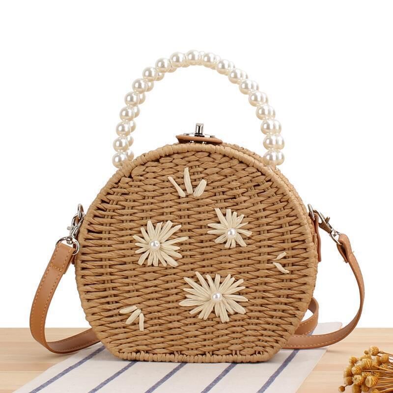 Wholesale Women Beach Flower Rattan Woven Bag Straw Tote Bag