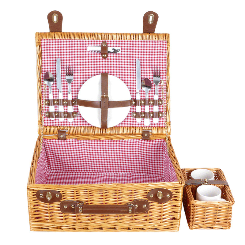 Rattan Hand Woven Foldable Picnic Basket Outdoor Handbasket For Fruit Basket Set Willow Classic Picnic Basket Sets for Camping