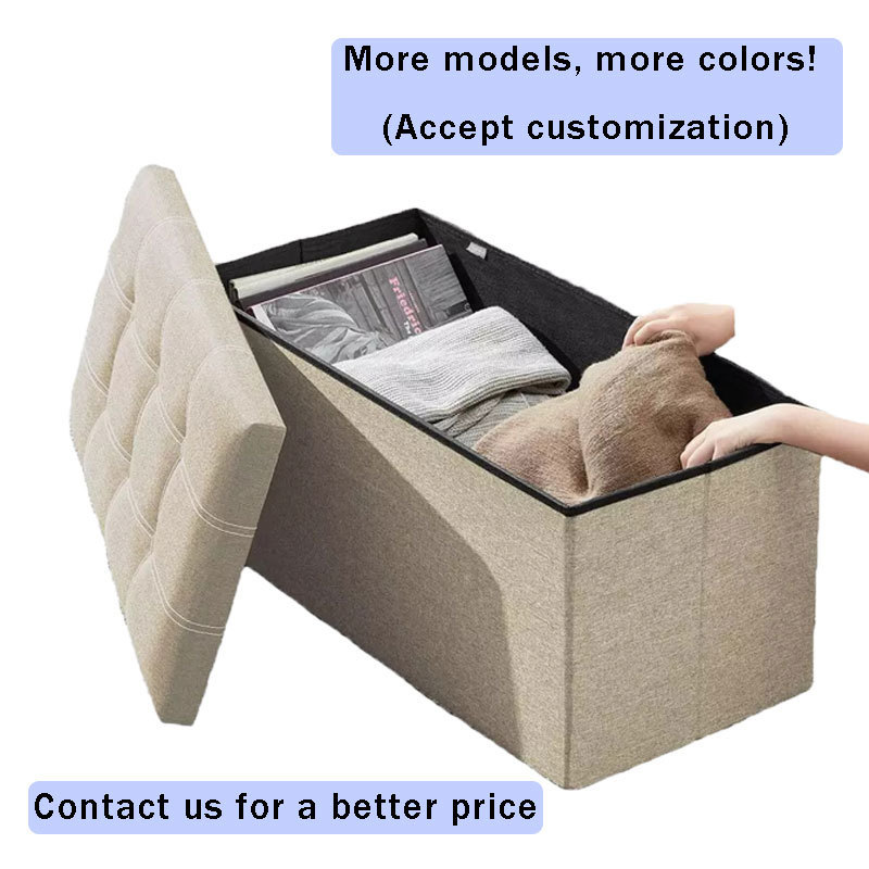 Custom Logo Living Room Furniture Fabric Linen Leather Collapsible Toy Footrest Foldable Storage Box Stools Ottoman Bench