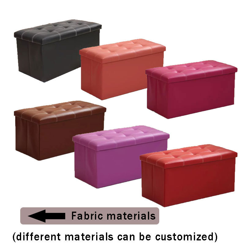 Custom Logo Living Room Furniture Fabric Linen Leather Collapsible Toy Footrest Foldable Storage Box Stools Ottoman Bench