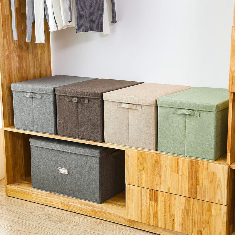 Large Collapsible Storage Bins with Lids Jute Fabric Foldable Storage Boxes Organizer Containers Baskets Cube with Cover Closet