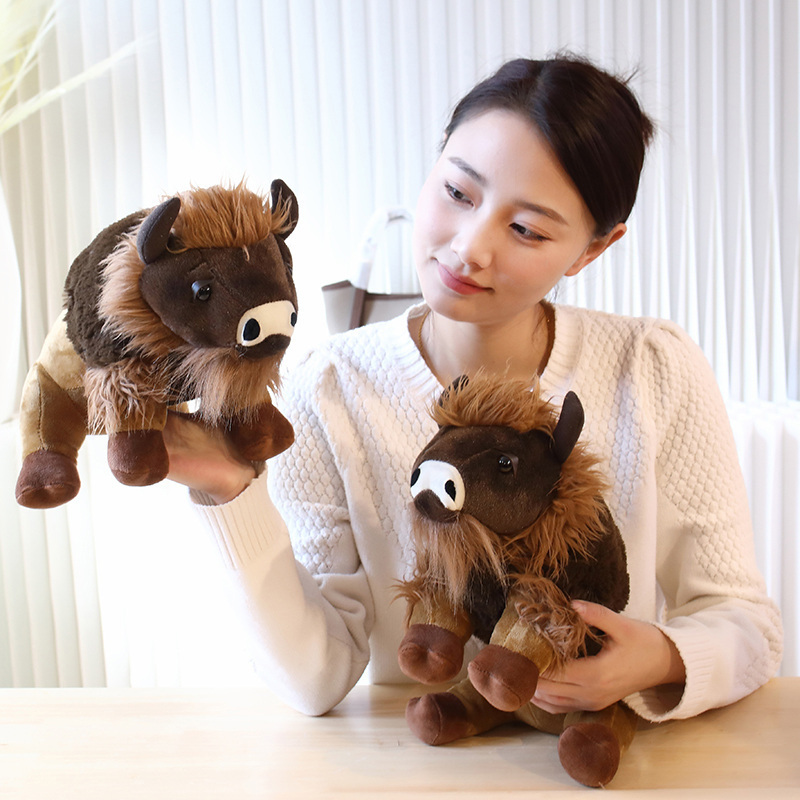 Wholesale 25cm Lifelike Cute Realistic Stuffed Animal Bull Buffalo Cow Cattle Yak Plush Toys Simulation Animal Decoration