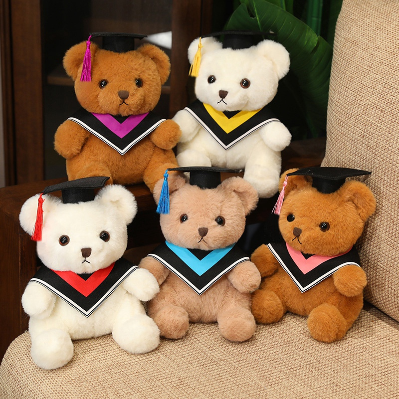 Customized Graduation Gift Professor Teddy Bear School Logo Stuffed Animals Plush Toys Custom Graduation Bears Wholesale