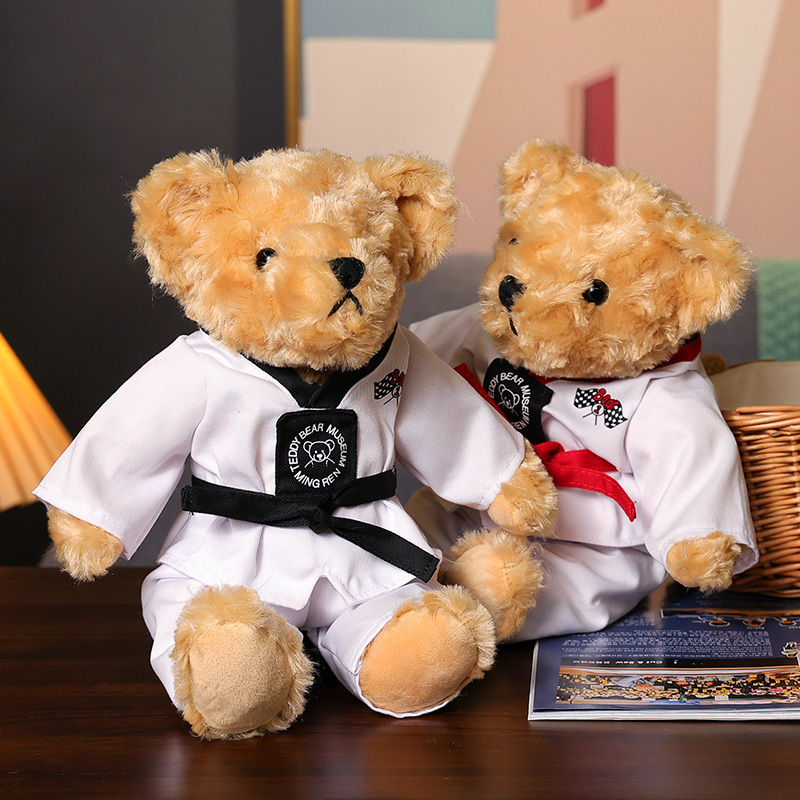 Factory Sale Custom OEM Company Logo 25-35cm Taekwondo Teddy Bear Plush Toys Stuffed Animal Bear Doll