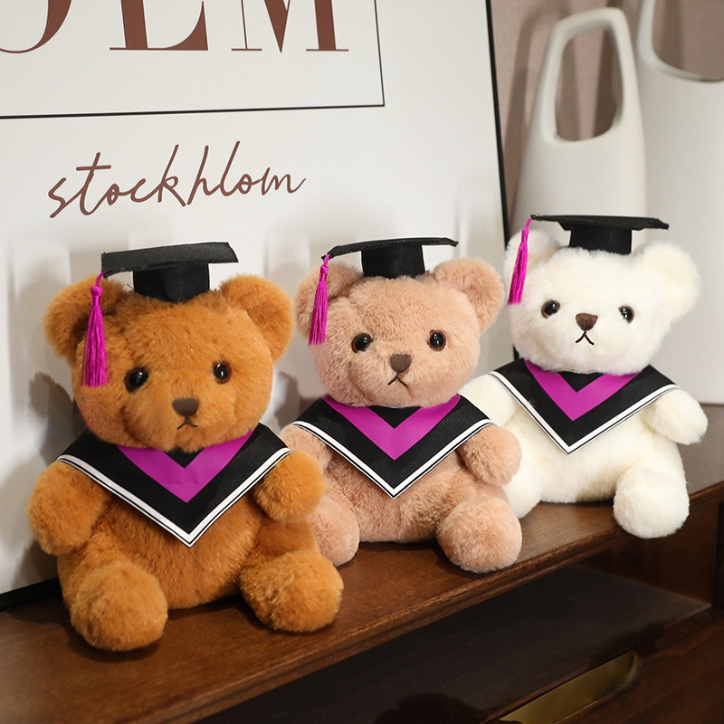 Customized Graduation Gift Professor Teddy Bear School Logo Stuffed Animals Plush Toys Custom Graduation Bears Wholesale