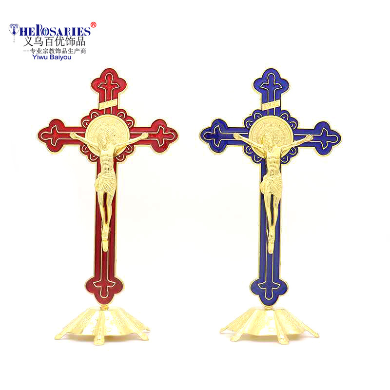 Metal Enamel Souvenirs Decoration Gold Crossjesus Christ Crucifix Religious Catholic Manufacture Customized Souvenir Gift Cross