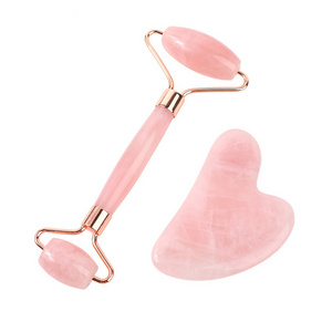 Natural crystal facial skin beauty massage jade stone rose quartz face roller gua sha set