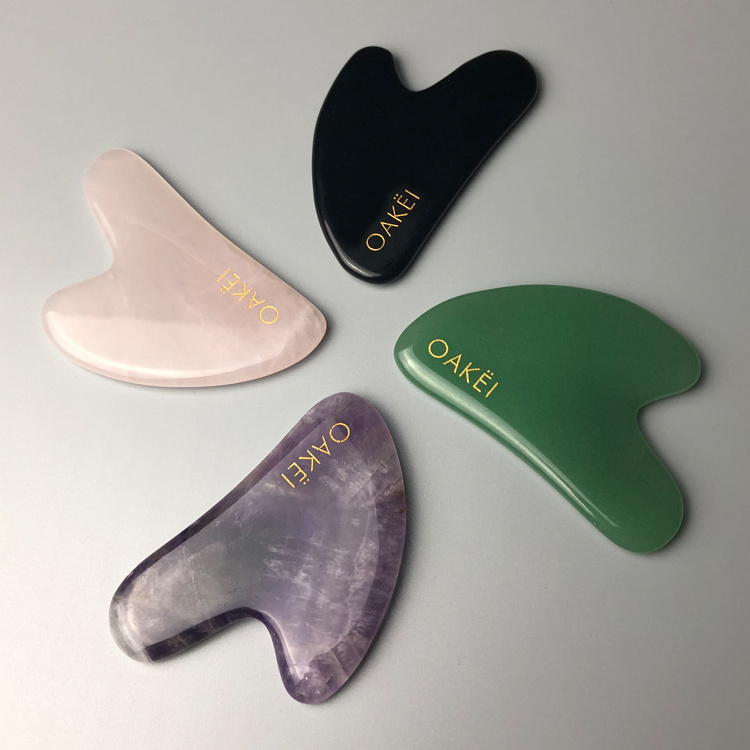 Custom facial scraping massage jade stone rose quartz gua sha tool