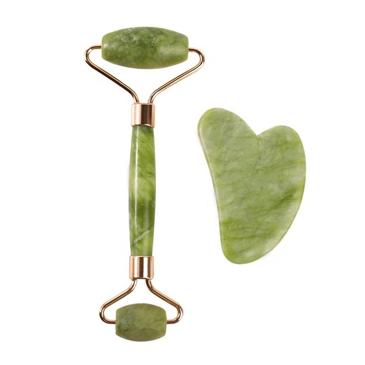 Custom Nature Green Face Rodillo De Stone Roll Facial Massager Gua Sha Set Jade Roller for Face