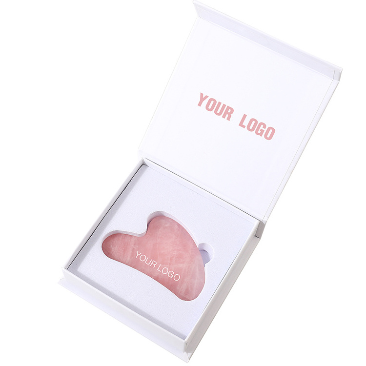 Pink Crystal Massage Face Jade Scraping Board Rose Quartz Gua Sha Tool With Box