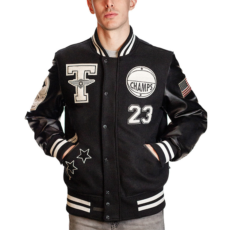 Wholesale Chenille Patches Mens Letterman Jacket Varsity Jackets With Leather Sleeve