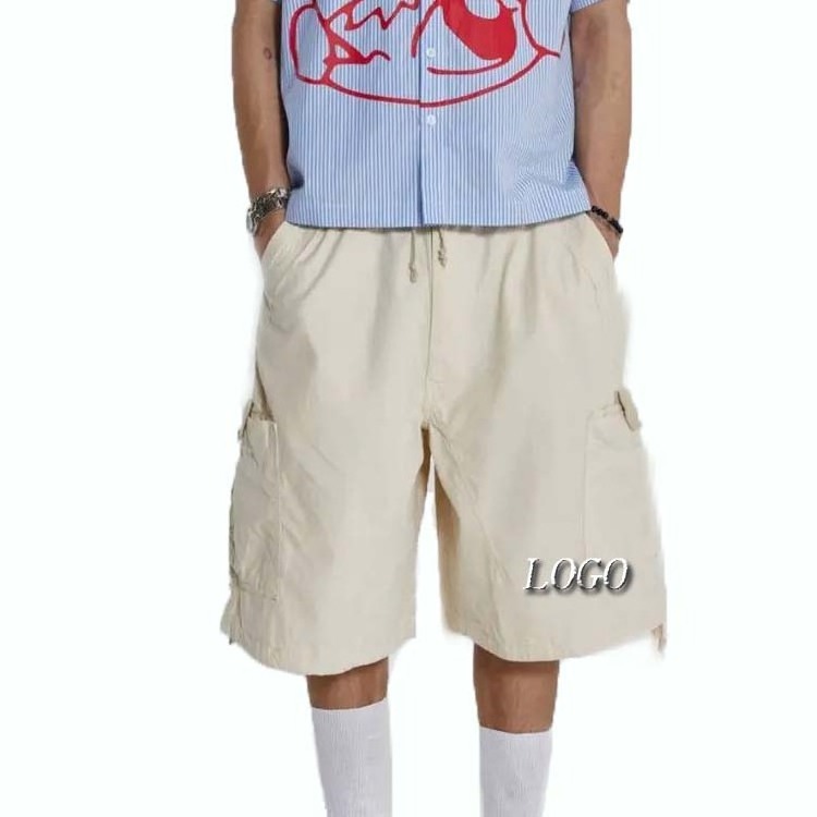 Custom Men's Cotton Shorts Streetwear Loose Fit Men's Drawstring Pockets Oversized Cargo Parachute Shorts