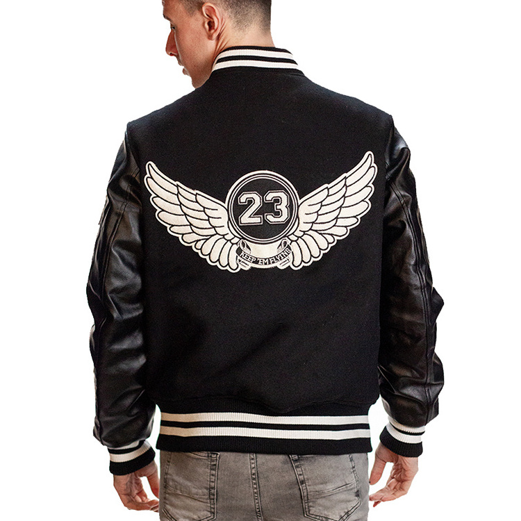 Wholesale Chenille Patches Mens Letterman Jacket Varsity Jackets With Leather Sleeve