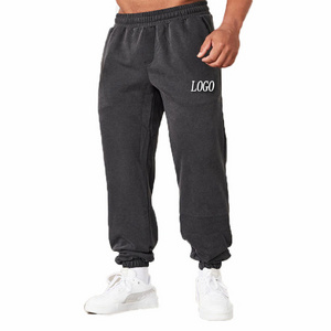 Custom Logo Sportswear 100% Cotton Heavyweight Men's Acid Wash Sweatpants Running Sports Gym Joggers