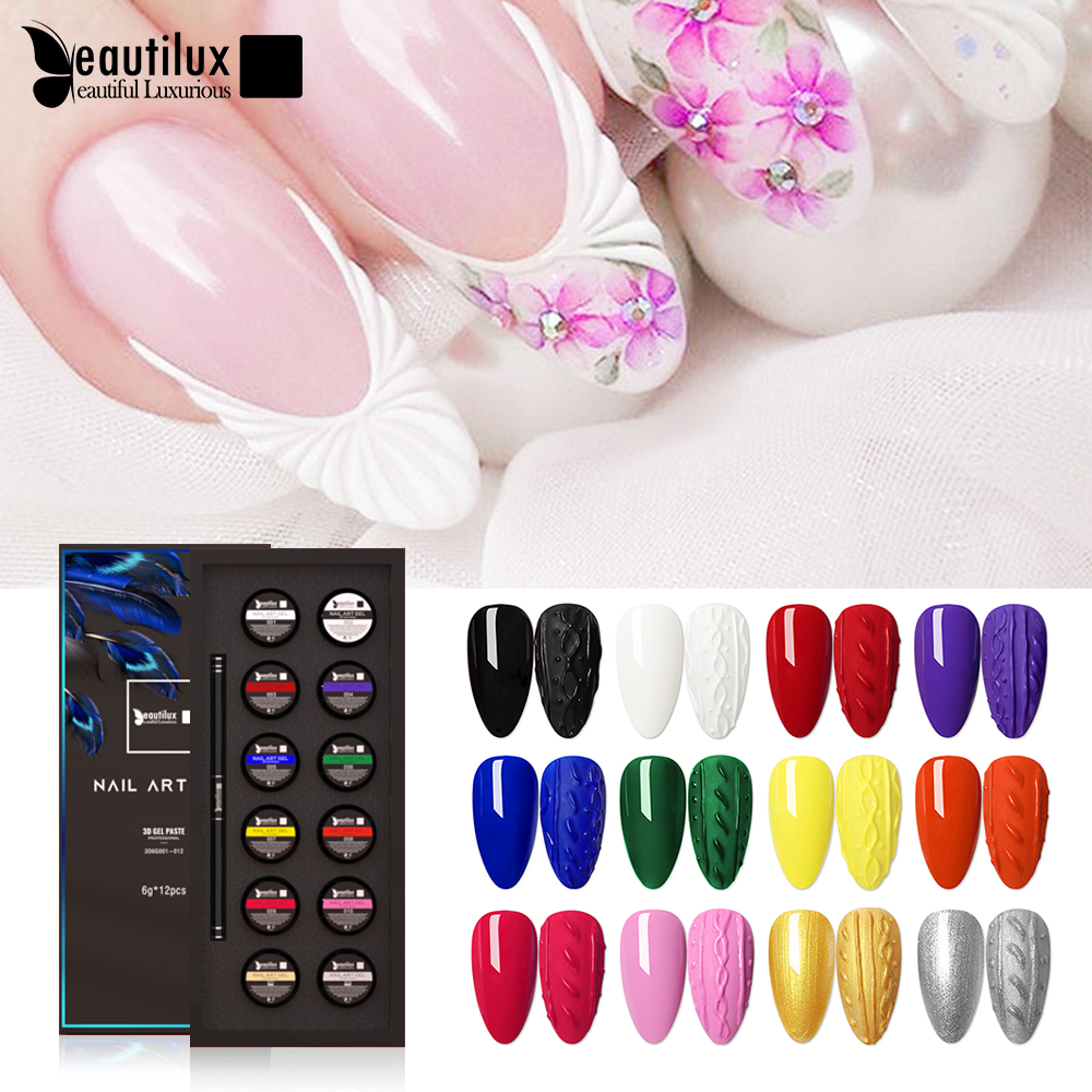 Beautilux High Quality Soak Off  Nail Gel 3D Gel Paste Nail Art Painting Gel Tight Dense One Layer UV LED Salon Nails