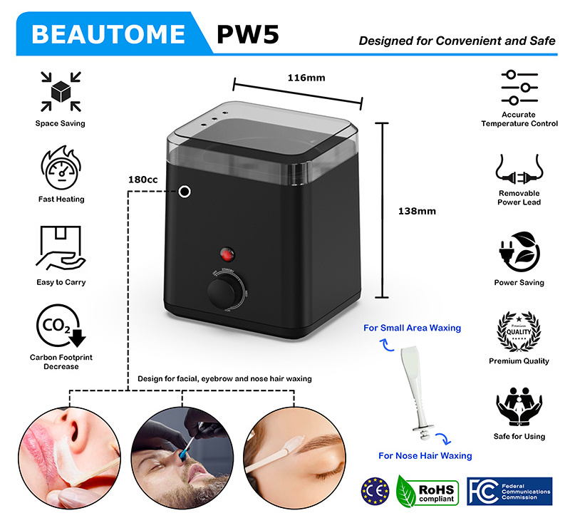 Beautome Professional PW5 180cc mini non-stick wax pot portable depilatory wax heater