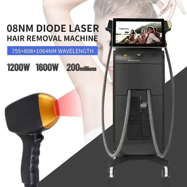 1200W 2 handles Painless Hair Removal 808nm Diode 2 in 1 808 Diode Laser Hair Removal Machine 15.6 inch Screen diode laser 755 8