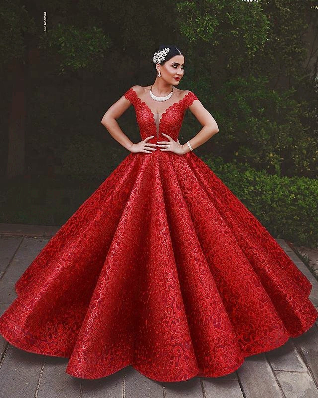 Hot Selling Red Off the Shoulder Wedding Dress Dubai Lace Prom Bridal Dress Sexy  Design Ball Gowns Brand  V Neck Wedding Gown