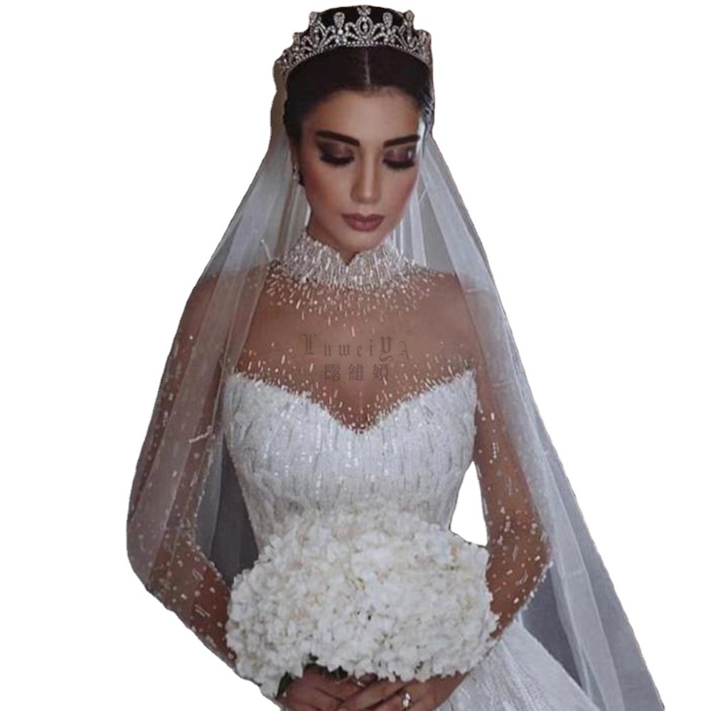 Luxury Crystal Wedding Dresses Turkey Istanbul China Manufacturer Long Tail Ball Gown Wedding Dress long sleeves  Women dresses