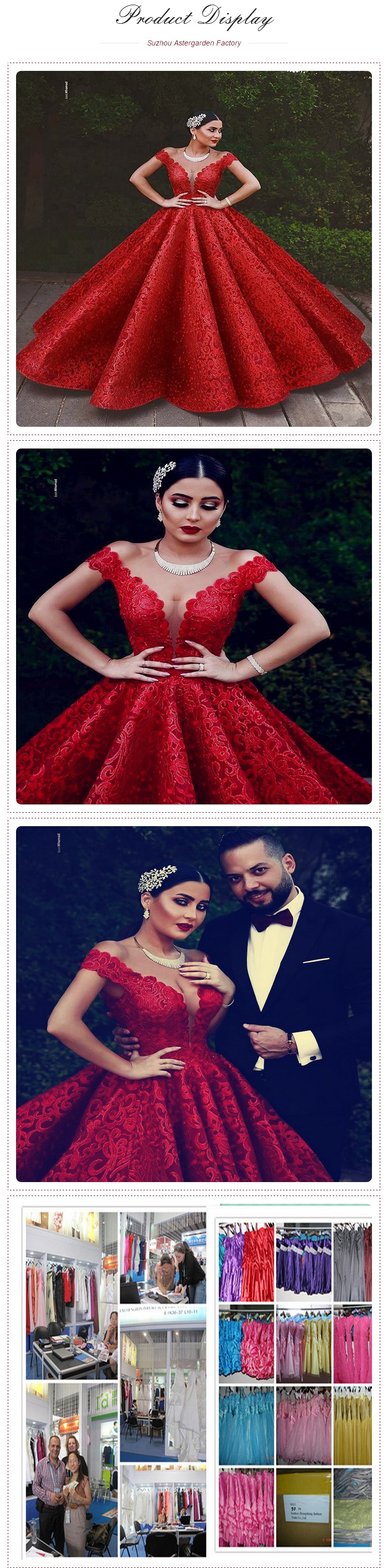 Hot Selling Red Off the Shoulder Wedding Dress Dubai Lace Prom Bridal Dress Sexy  Design Ball Gowns Brand  V Neck Wedding Gown