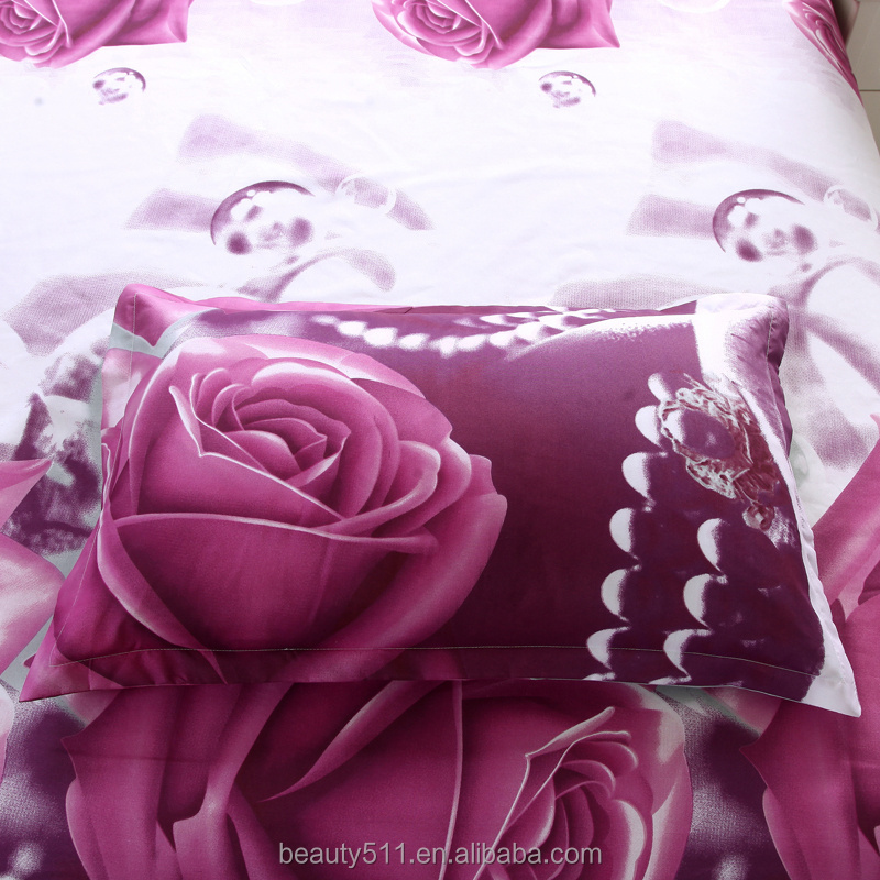 3d sets of environmentally friendly materials Europe United States standard pink purple rose pearl four sets bedding sheets