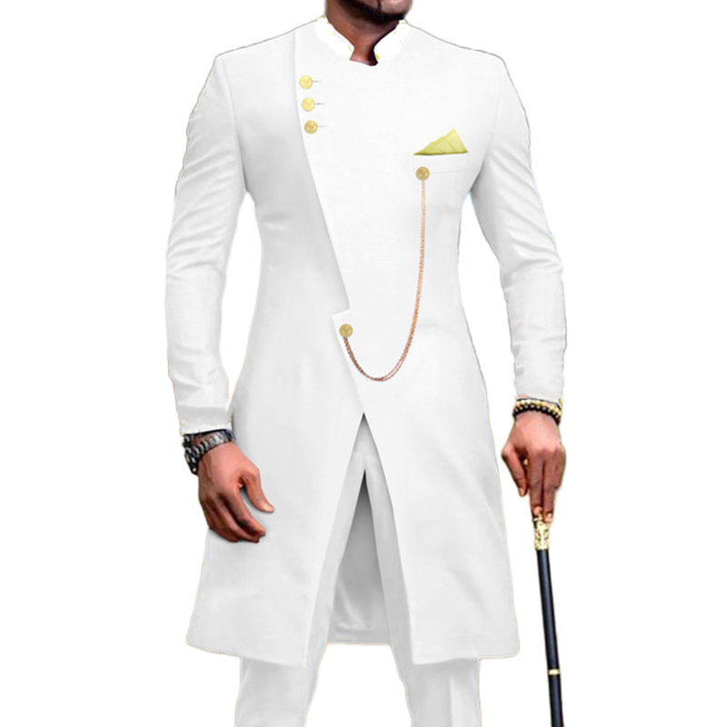 wedding men suits Stylish African White Long costume hommes classic Tuxedos Groom suit for men 2 Piece Slim Fit  groom wear