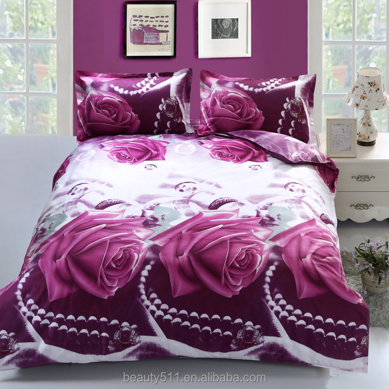 3d sets of environmentally friendly materials Europe United States standard pink purple rose pearl four sets bedding sheets