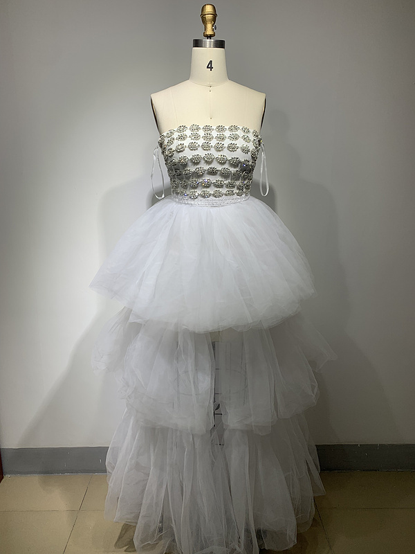 NOVANCE dropshipping products 2023 shiny diamonds white tube top Front short back long wedding dresses cute bride party gown