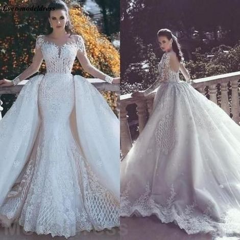 Abiti Da Sposa Luxury Mermaid Wedding dress Brand  With Detachable Train Long Sleeves Illusion Arabic Bridal Gowns Plus Size