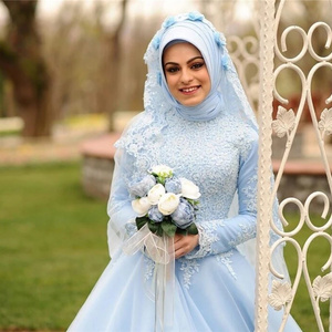 Brand  Bule Muslim Bridal Wedding Dress Lace Long Sleeve Ball Gown Dresses In Turkey Istanbul For Wedding vestido de novio