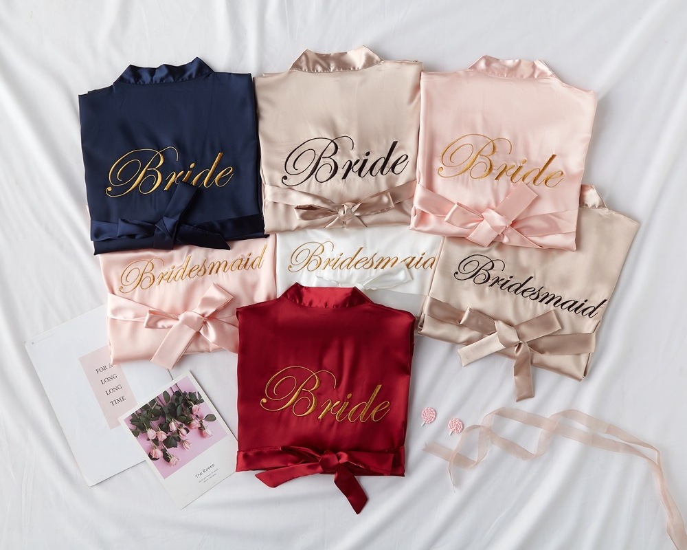 Custom Embroidery Name Personalized Silk Bridal Robes Satin Women Wedding Bride and Bridesmaid Robes Stain Wedding Bridal Robes