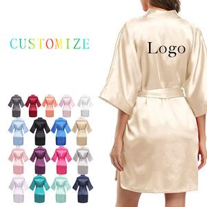 Wholesale Bridesmaid Bridal Kimono Robe Satin Bathrobe Short Custom Satin Robe Women