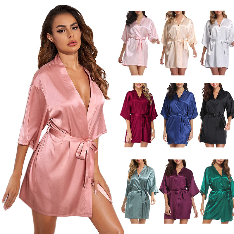 Wholesale Bridesmaid Bridal Kimono Robe Satin Bathrobe Short Custom Satin Robe Women