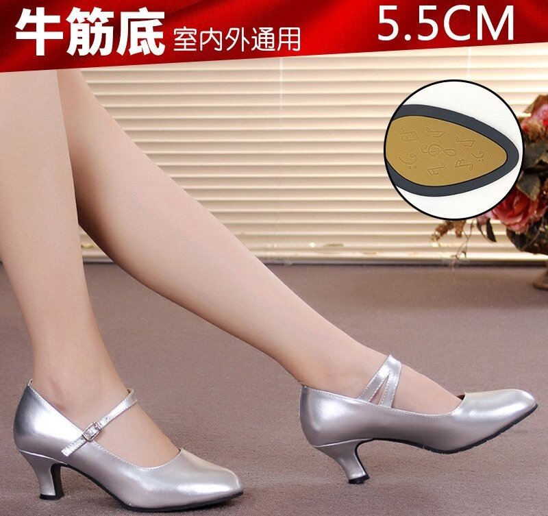 shuo women  5.5cm  and 3.5cm high heel  Latin dance sandals  woman comfy soft sole shiny gold silver black  dance shoes