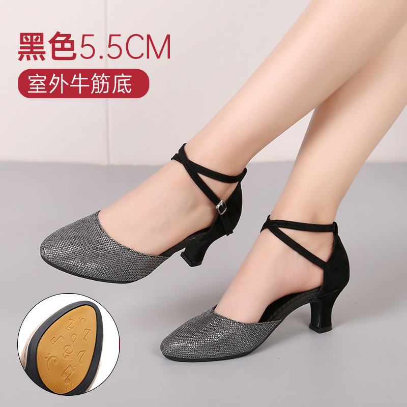 shuo women  5.5cm  and 3.5cm high heel  Latin dance sandals  woman fashionable cozy shiny gold silver  purple dance shoes