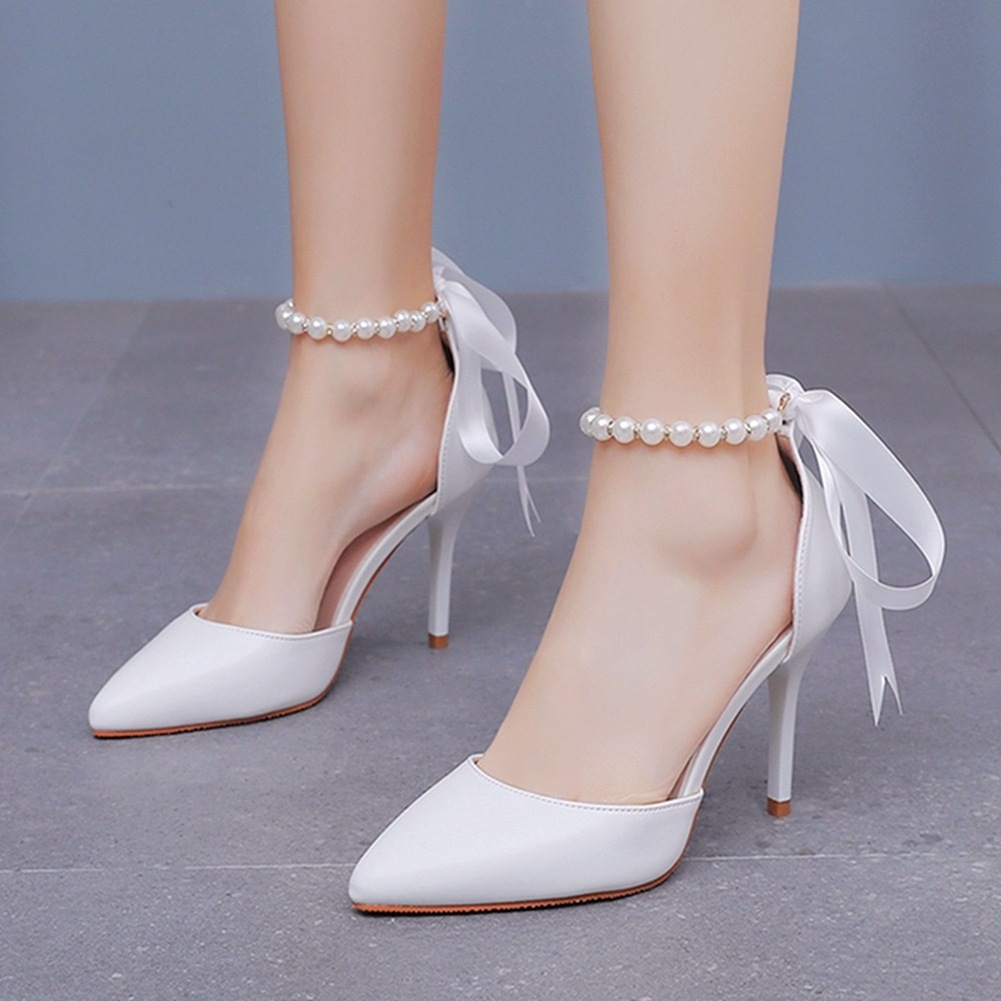 women 7.5cm high heel white pearl party wedding sandals   woman  9.5cm  high heel daily bridal  princess shoes