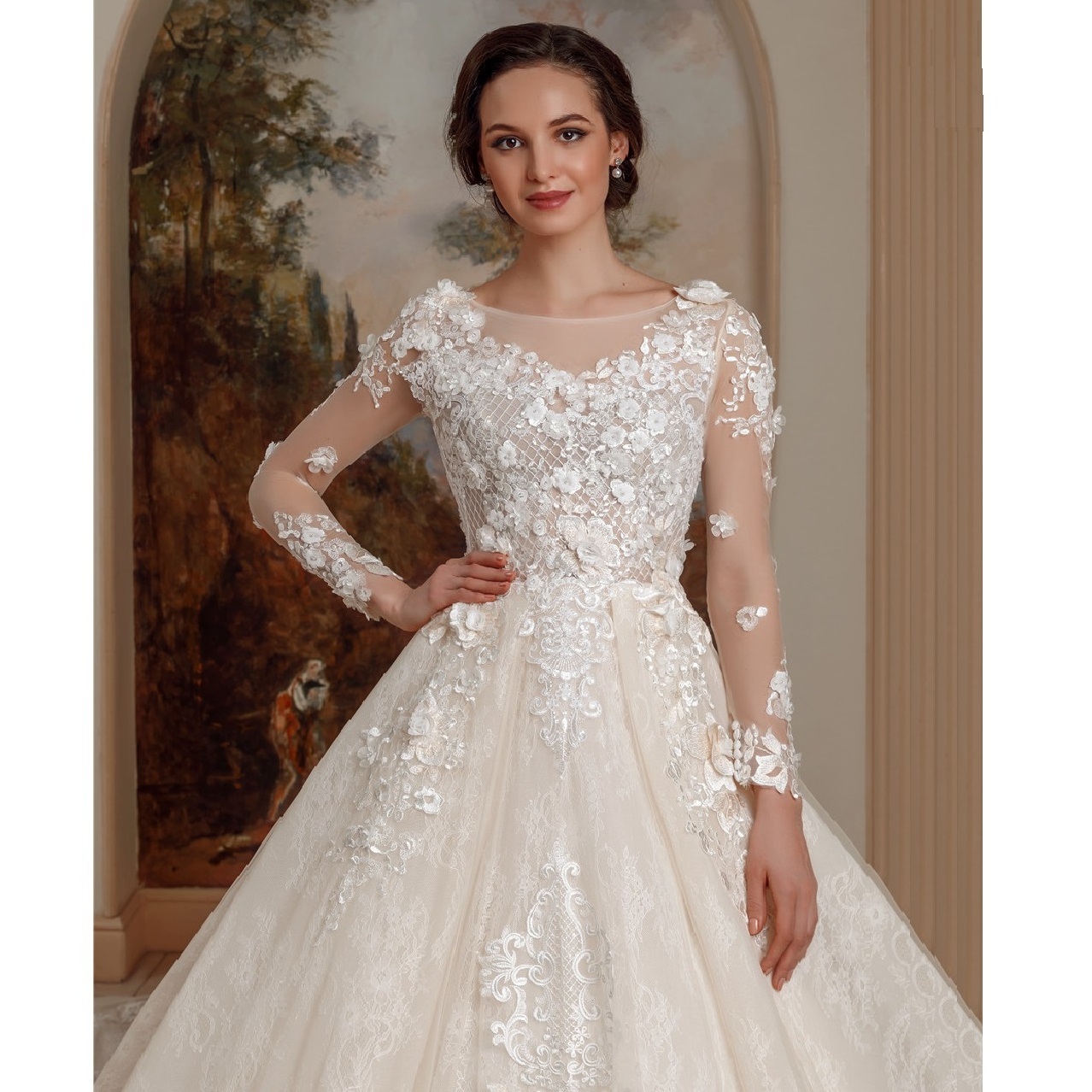 Romantic Wedding Dress Luxury Lace  Ball gown New Style Long sleeve Classic for Bridal Plus Size