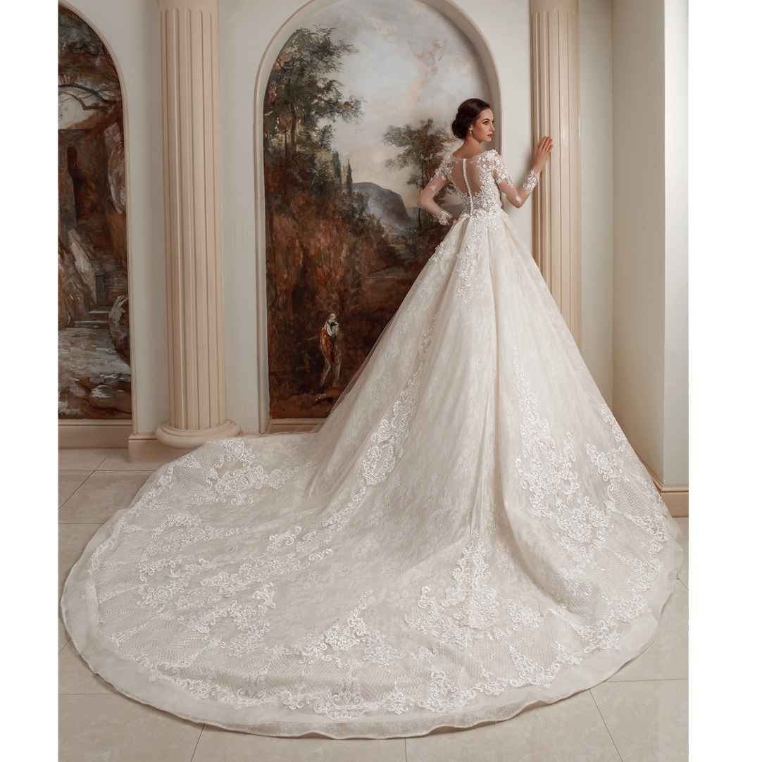 Romantic Wedding Dress Luxury Lace  Ball gown New Style Long sleeve Classic for Bridal Plus Size