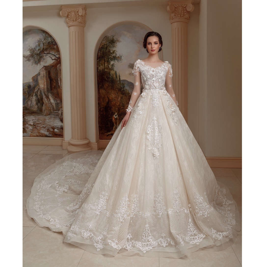 Romantic Wedding Dress Luxury Lace  Ball gown New Style Long sleeve Classic for Bridal Plus Size