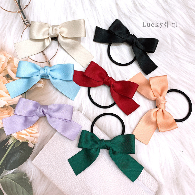 Popular Children Ribbon Bow Hairclip Elastic Scrunchies Girl's Cartoon Colorful Ponytail Hair Loop Bebe Cute Hair Accessories