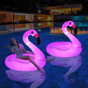 Inflatable Flamingo Pool Floats Solar Lights For Adults Pool Toys Party