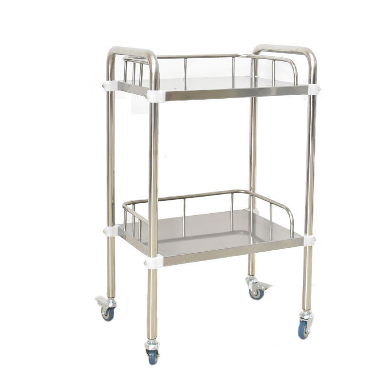 Medical Service Double Layer Stainless Steel Shelf Trolley Medical Utility Cart